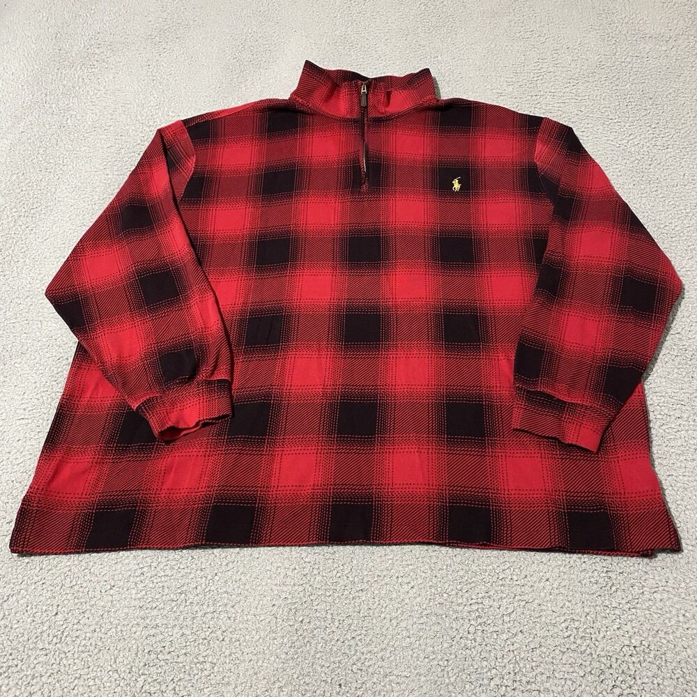 Polo Ralph Lauren Estate Rib Pullover Mens 3XB Big Red Buffalo Plaid 1/4 Zip